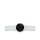 Natural Black Spinel Bezel Set Engagement Ring with Diamond Side Stones AAA - Rosec Jewels