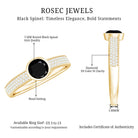 Natural Black Spinel Bezel Set Engagement Ring with Diamond Side Stones AAA - Rosec Jewels