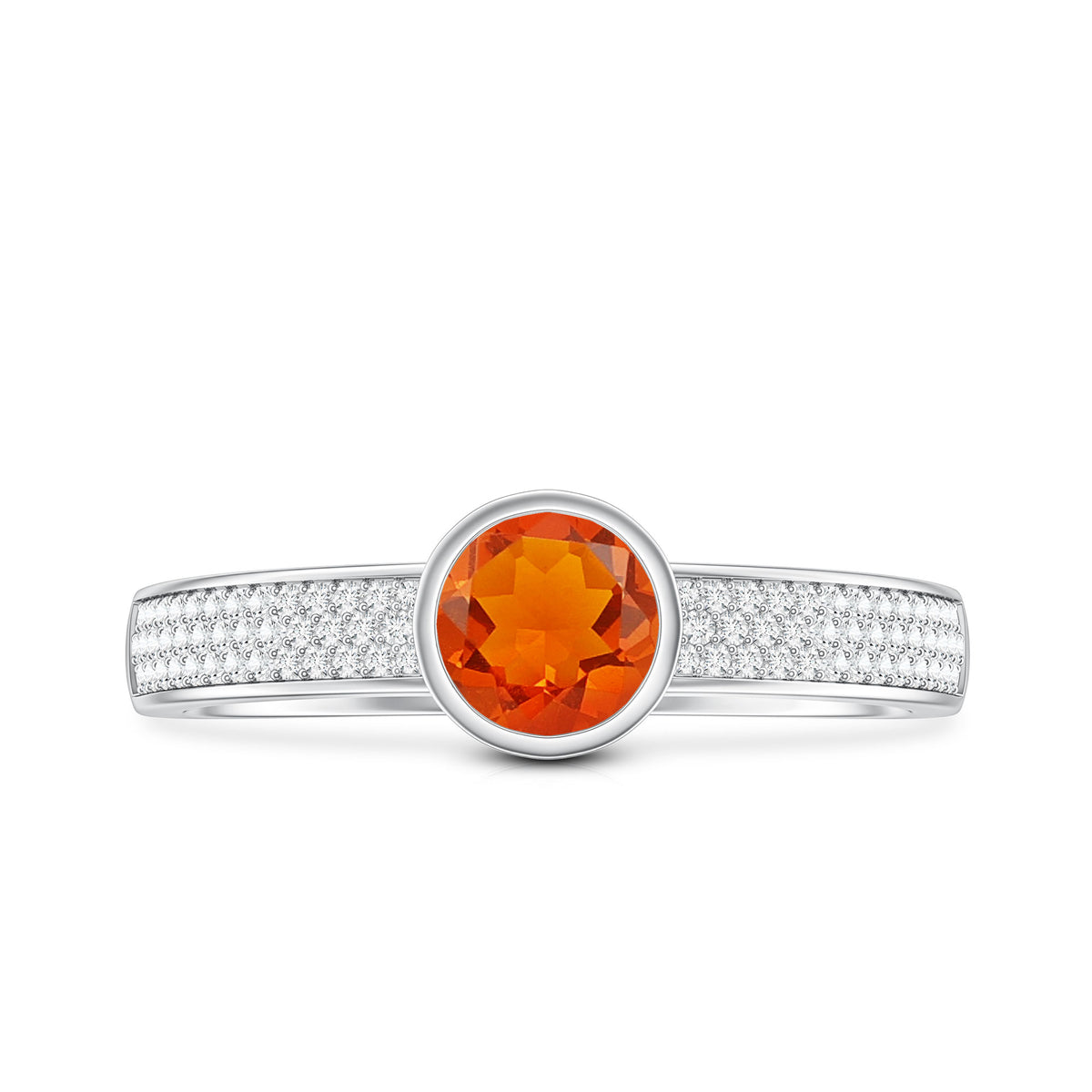 0.4 Carat Round Shape Fire Opal Engagement Ring with Diamond AAA - Rosec Jewels