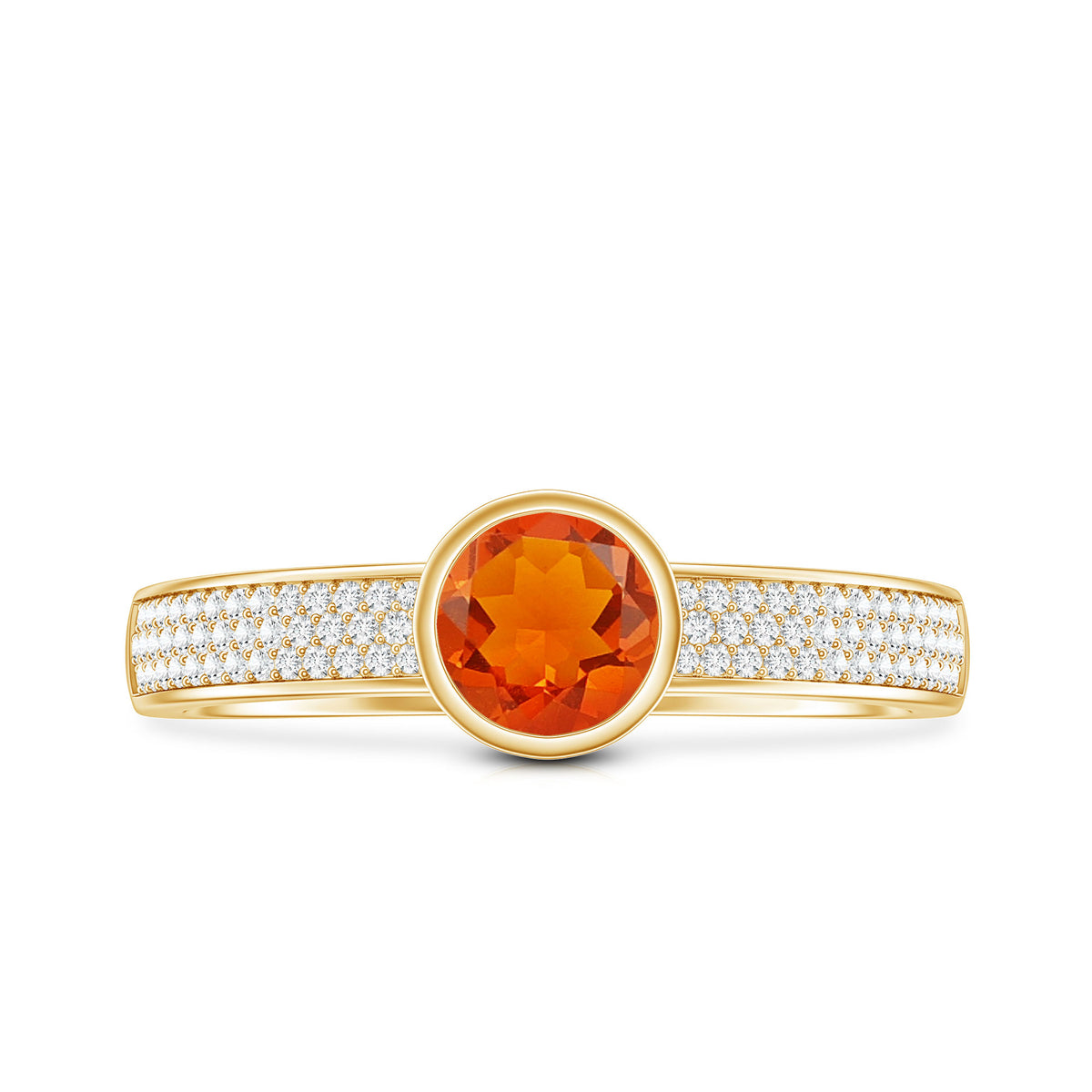 0.4 Carat Round Shape Fire Opal Engagement Ring with Diamond AAA - Rosec Jewels