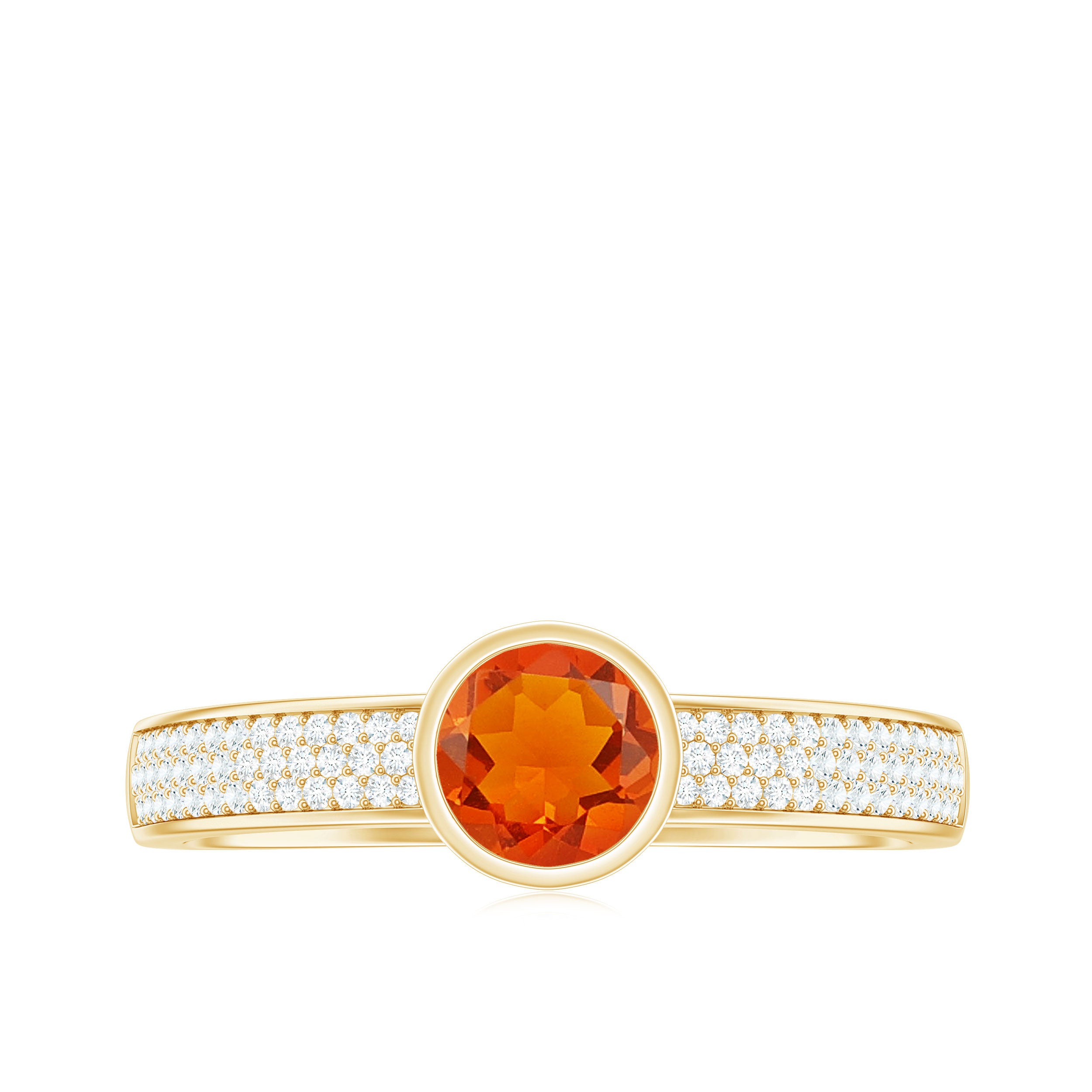 3/4 CT Round Shape Fire Opal Engagement Ring with Diamond AAA - Rosec Jewels