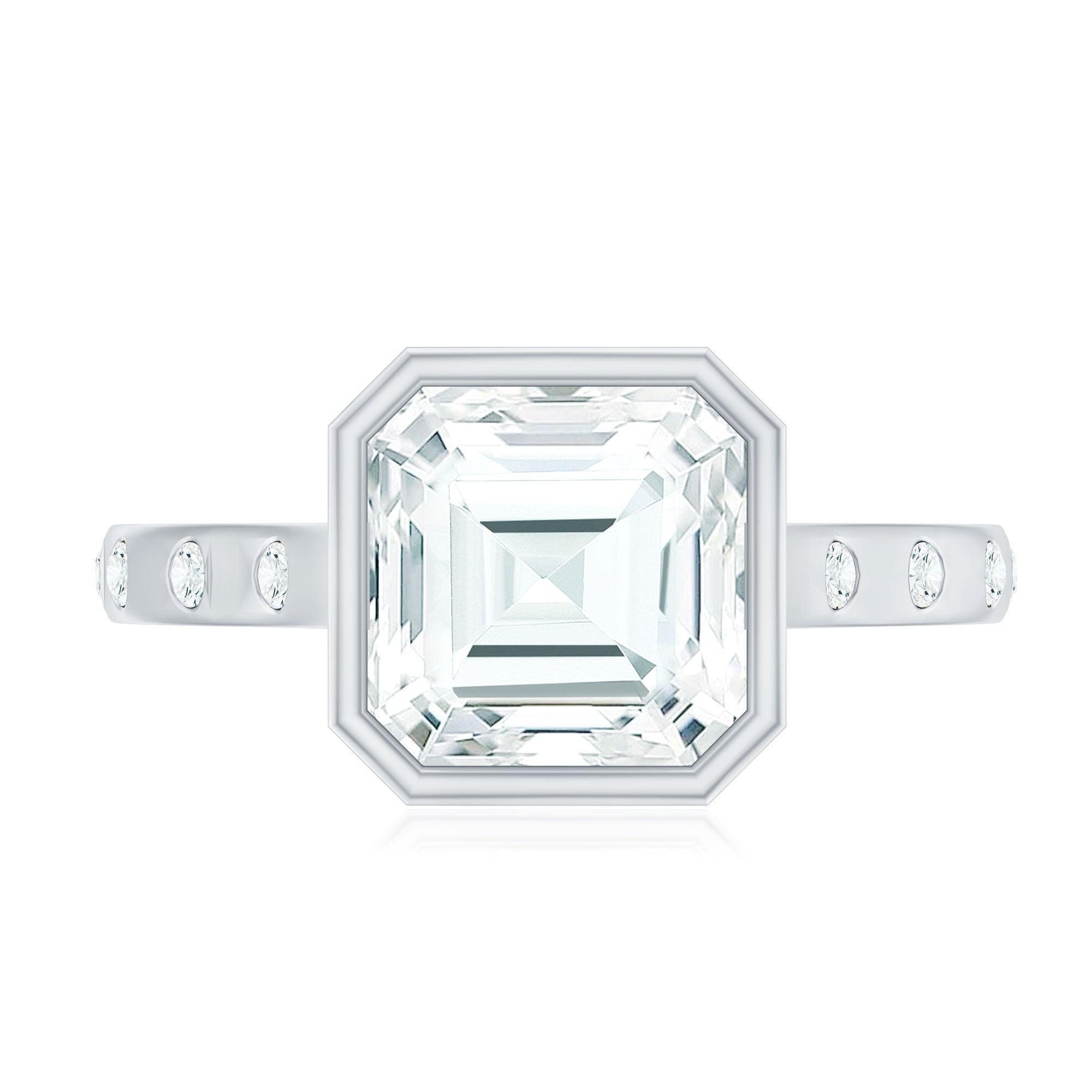 Solitaire Moissanite Asscher Cut Engagement Ring in Bezel Setting D-VS1 - Rosec Jewels