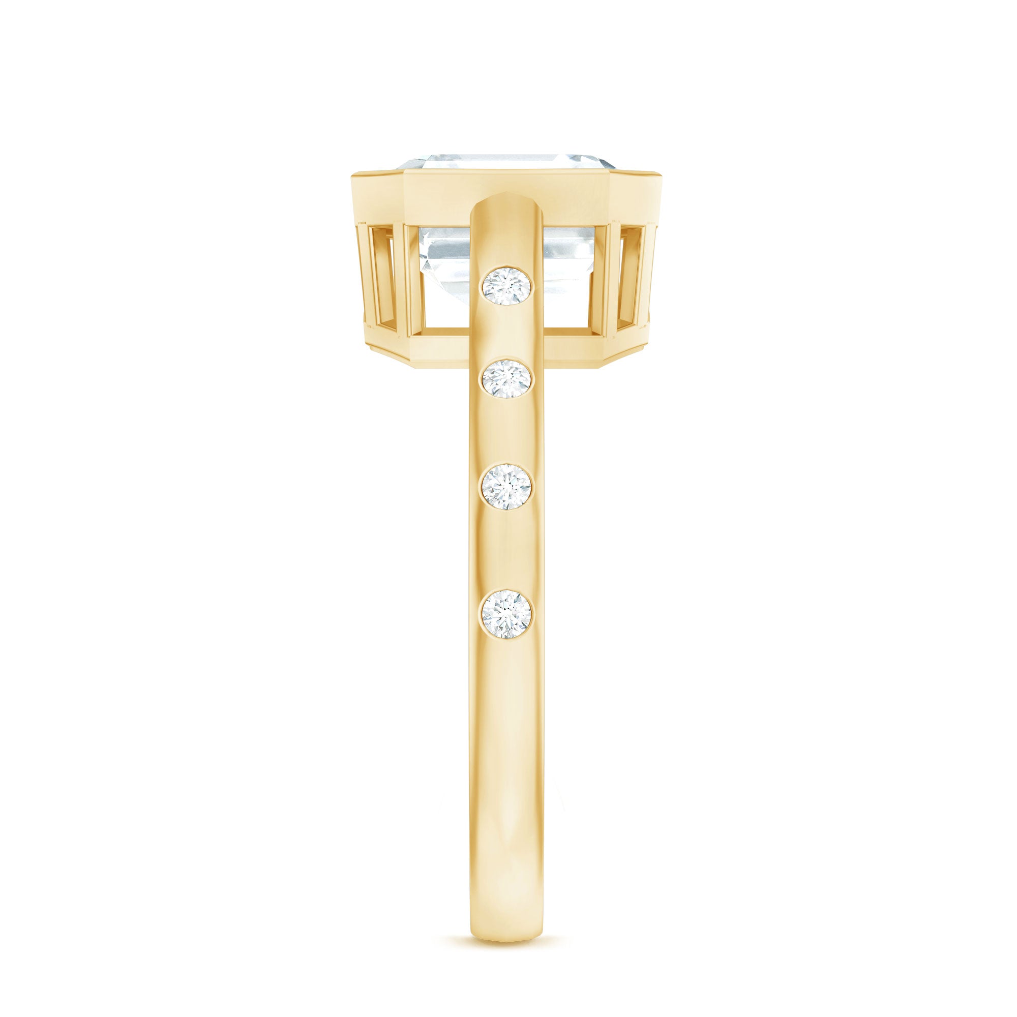 Solitaire Moissanite Asscher Cut Engagement Ring in Bezel Setting D-VS1 - Rosec Jewels