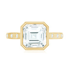 Solitaire Moissanite Asscher Cut Engagement Ring in Bezel Setting D-VS1 - Rosec Jewels