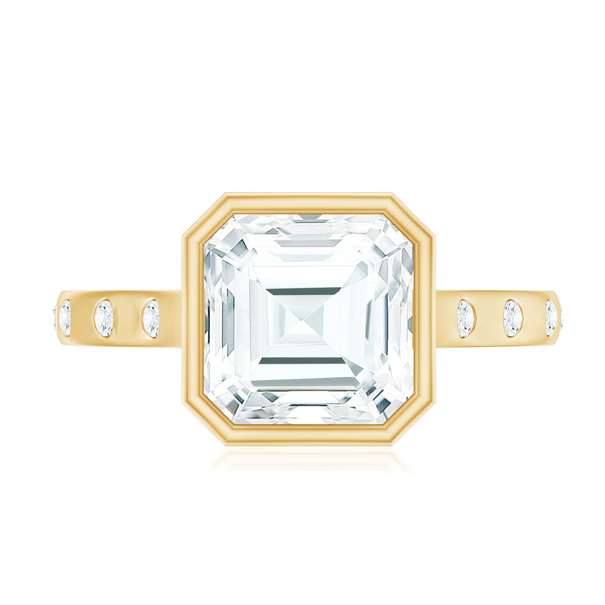 Solitaire Moissanite Asscher Cut Engagement Ring in Bezel Setting D-VS1 - Rosec Jewels