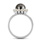 Designer 8 Carat Black and White Pearl Half Halo Engagement Ring AAA - Rosec Jewels