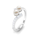 Rosec Jewels-Freshwater Pearl 2 Stone Engagement Ring Diamond Bypass Shank