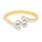 Rosec Jewels-Freshwater Pearl 2 Stone Engagement Ring Diamond Bypass Shank