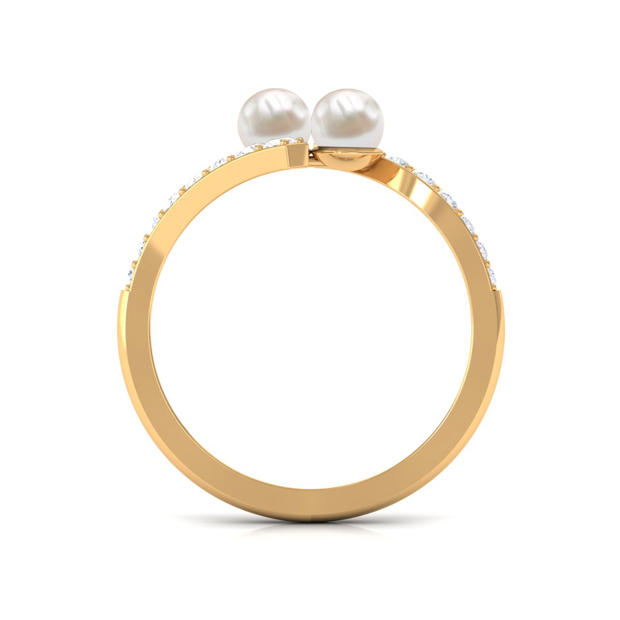 Rosec Jewels-Freshwater Pearl 2 Stone Engagement Ring Diamond Bypass Shank
