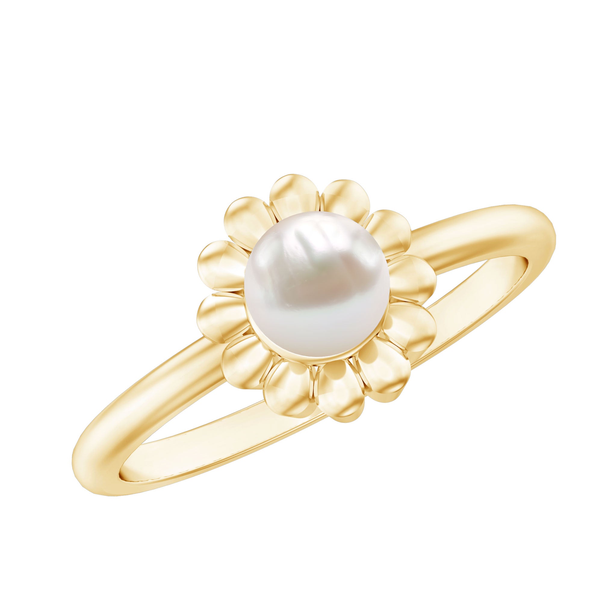2 Carat Solitaire Freshwater Cultured Pearl Flower Ring AAA - Rosec Jewels