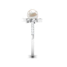 Freshwater Pearl Solitaire Floral Engagement Ring with Diamond AAA - Rosec Jewels