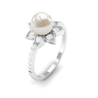 Freshwater Pearl Solitaire Floral Engagement Ring with Diamond AAA - Rosec Jewels