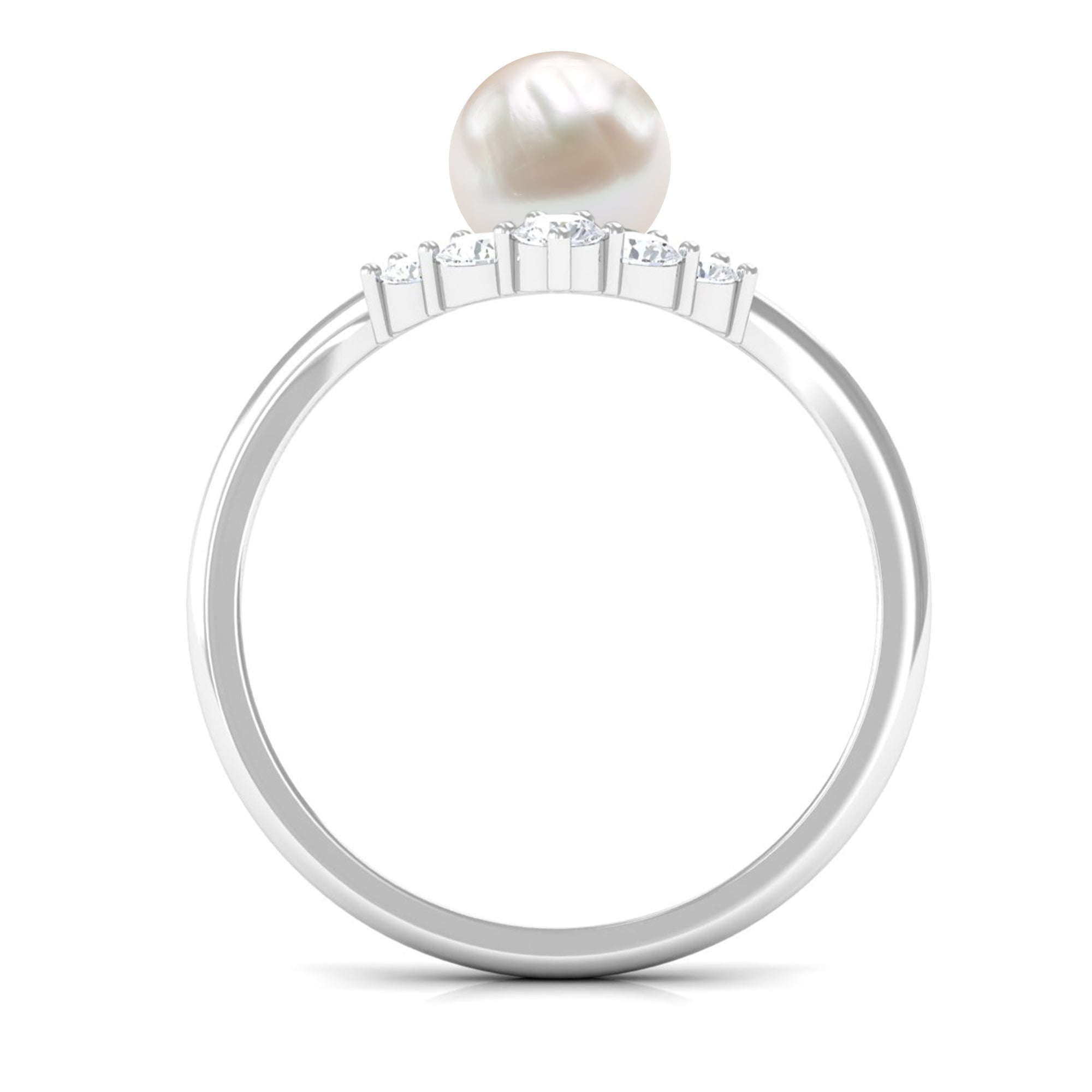 Cultured 2 Carat Freshwater Pearl Chevron Engagement Ring with Diamond AAA - Rosec Jewels