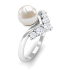 Cultured 2 Carat Freshwater Pearl Chevron Engagement Ring with Diamond AAA - Rosec Jewels