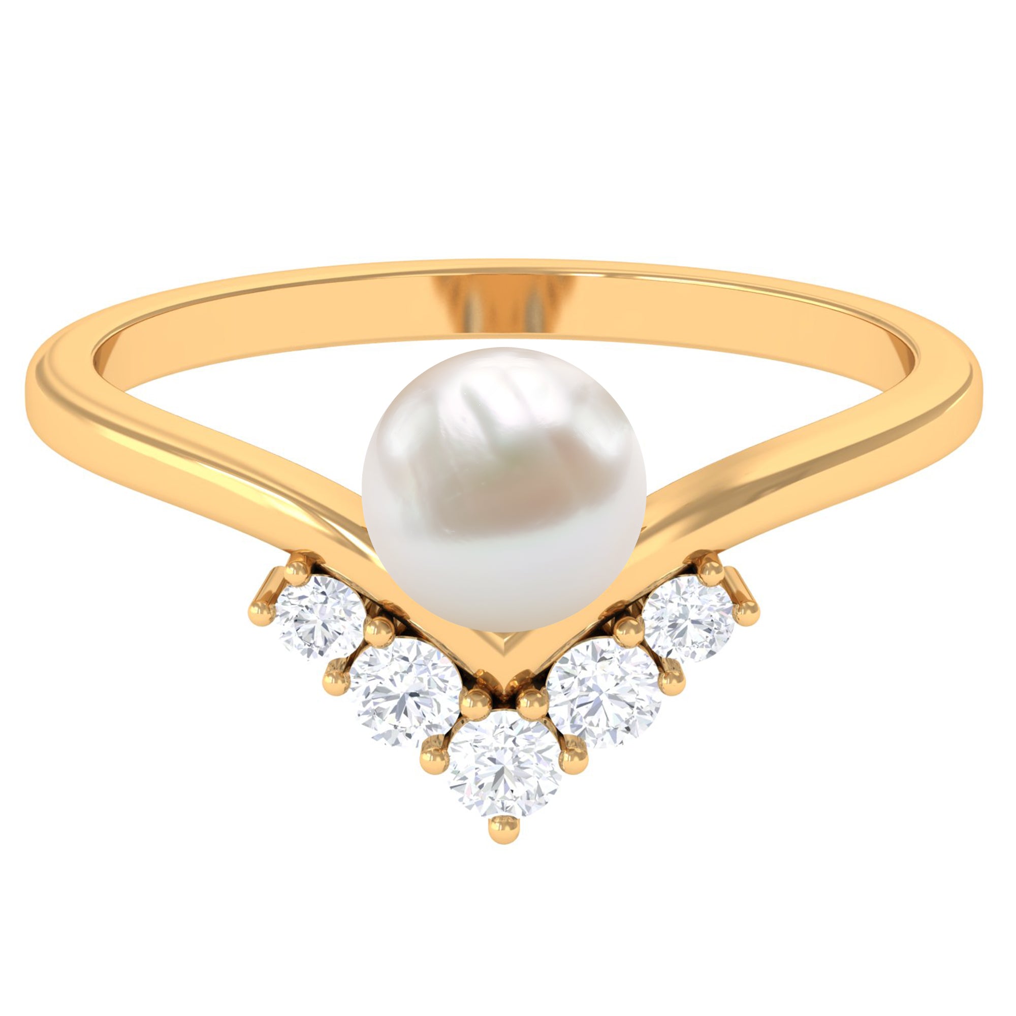 Cultured 2 Carat Freshwater Pearl Chevron Engagement Ring with Diamond AAA - Rosec Jewels