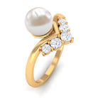 Cultured 2 Carat Freshwater Pearl Chevron Engagement Ring with Diamond AAA - Rosec Jewels