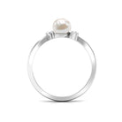 Rosec Jewels-Real Freshwater Pearl 2 Stone Engagement Ring with Diamond