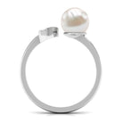 Rosec Jewels-Natural 3 Carat Freshwater Pearl Cuff Ring with Diamond