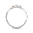 Rosec Jewels-Natural Freshwater Pearl 3 Stone Engagement Ring with Diamond