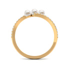 Rosec Jewels-Natural Freshwater Pearl 3 Stone Engagement Ring with Diamond