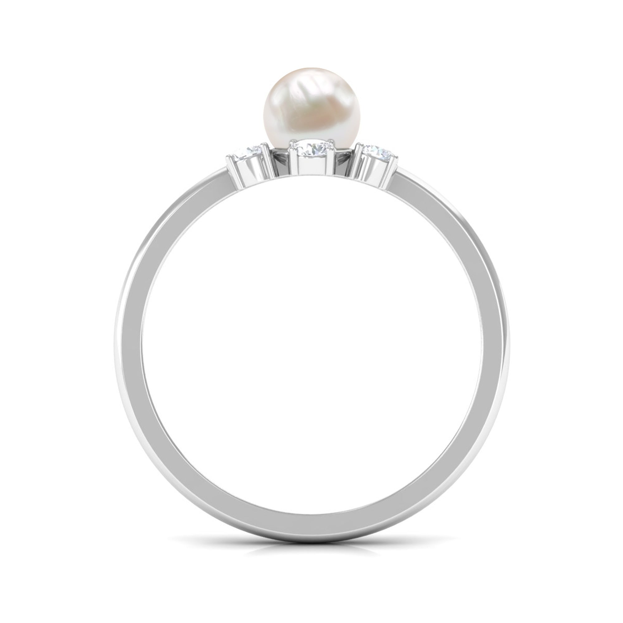 Cultured 2 Carat Freshwater Engagement Ring with Diamond AAA - Rosec Jewels