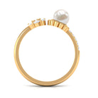 Rosec Jewels-Natural 2 Carat Freshwater Pearl Diamond Flower Cuff Ring