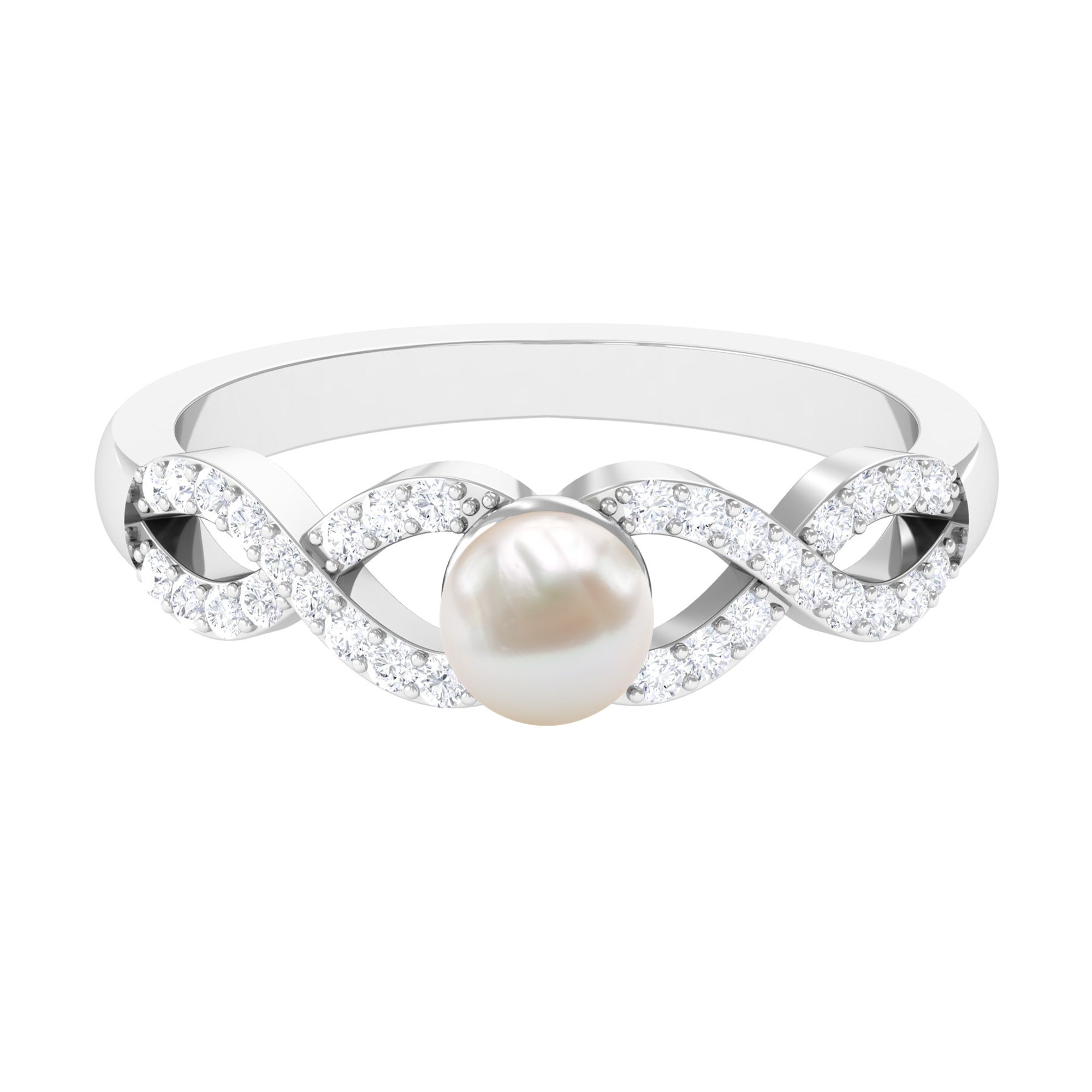 2 Carat Freshwater Pearl Crossover Engagement Ring with Diamond AAA - Rosec Jewels