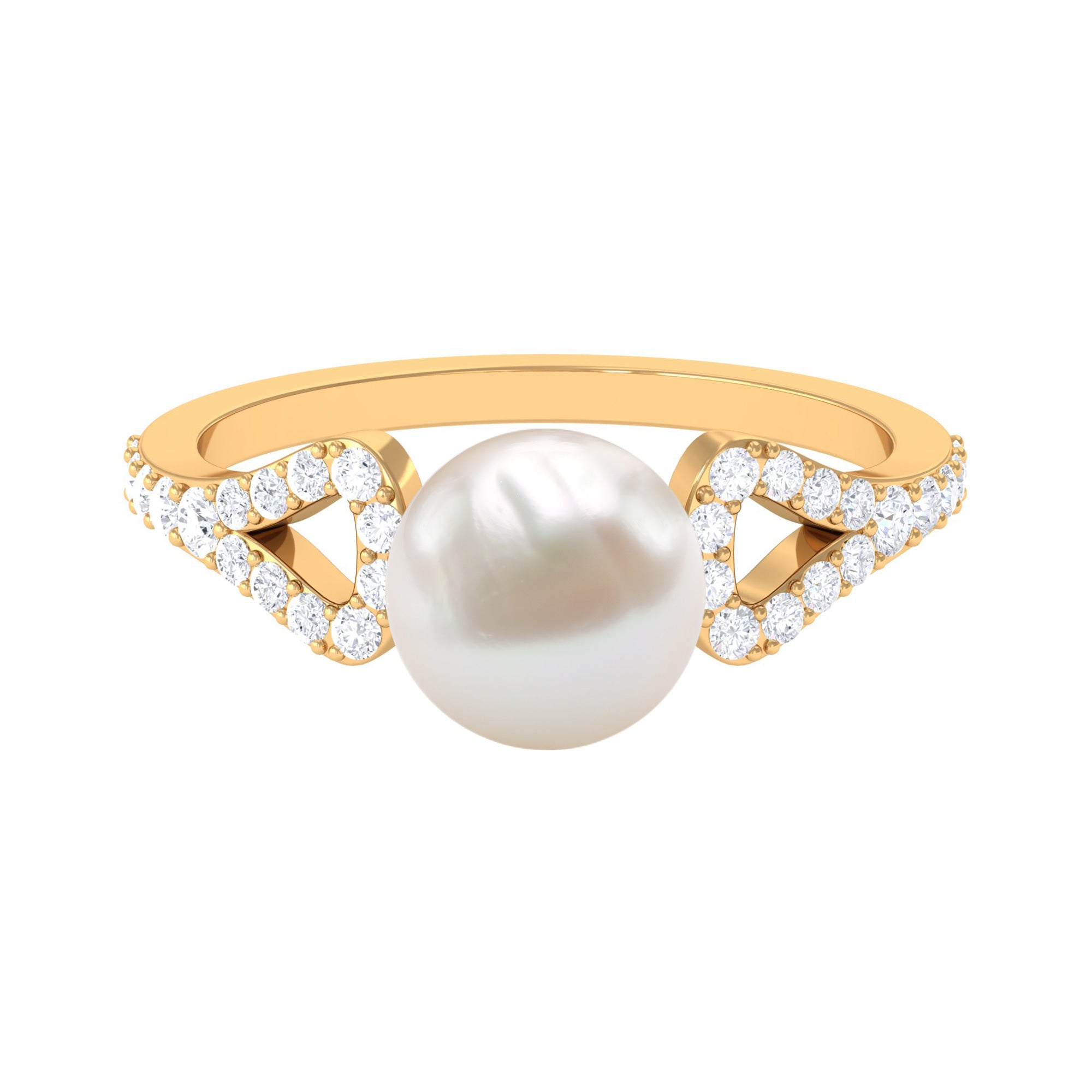 Rosec Jewels-Cultured 7.4 Carat Freshwater Pearl Solitaire Engagement Ring with Diamond