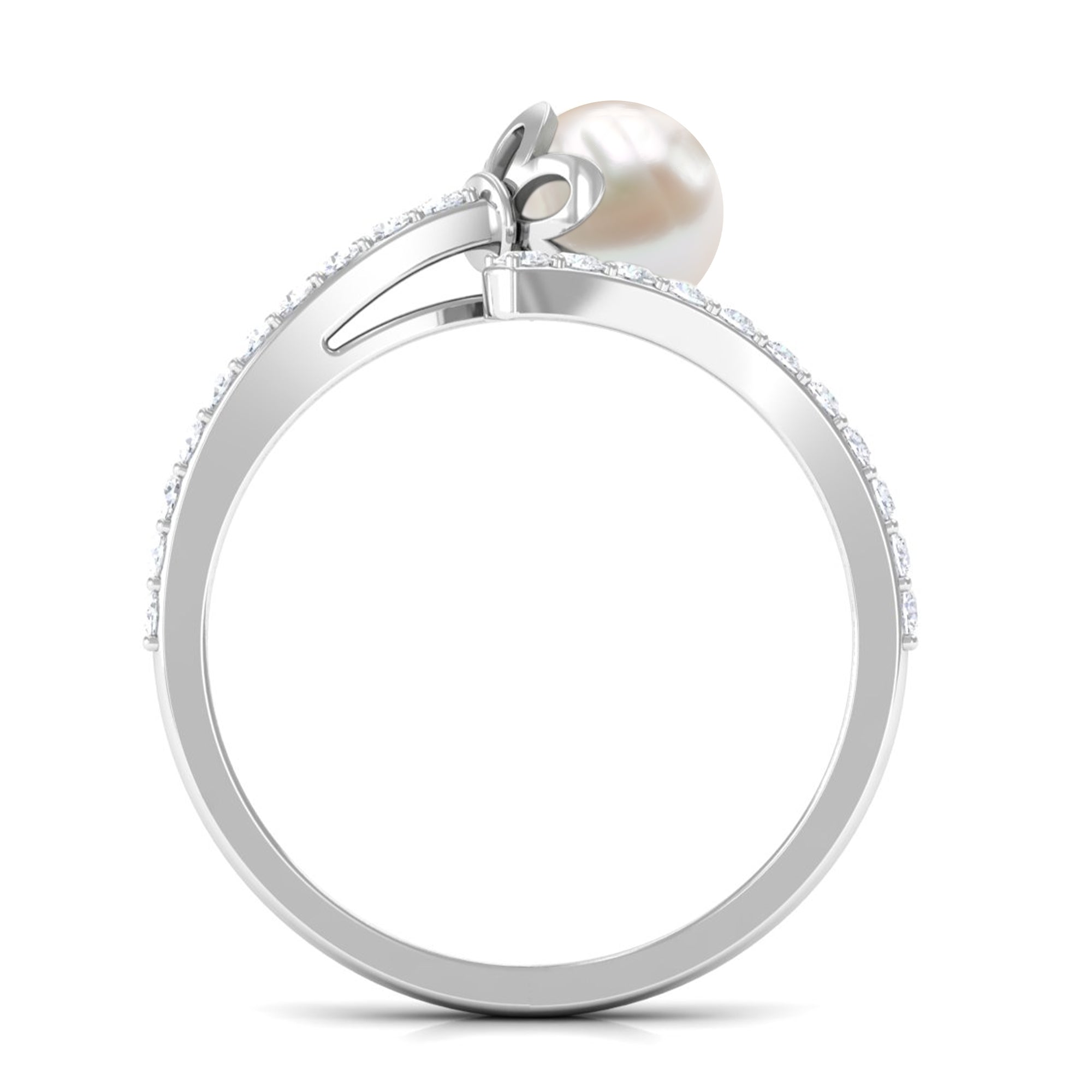 Rosec Jewels-Natural 2 Carat Freshwater Pearl Wrap Engagement Ring with Diamond
