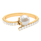 Rosec Jewels-Natural 2 Carat Freshwater Pearl Wrap Engagement Ring with Diamond