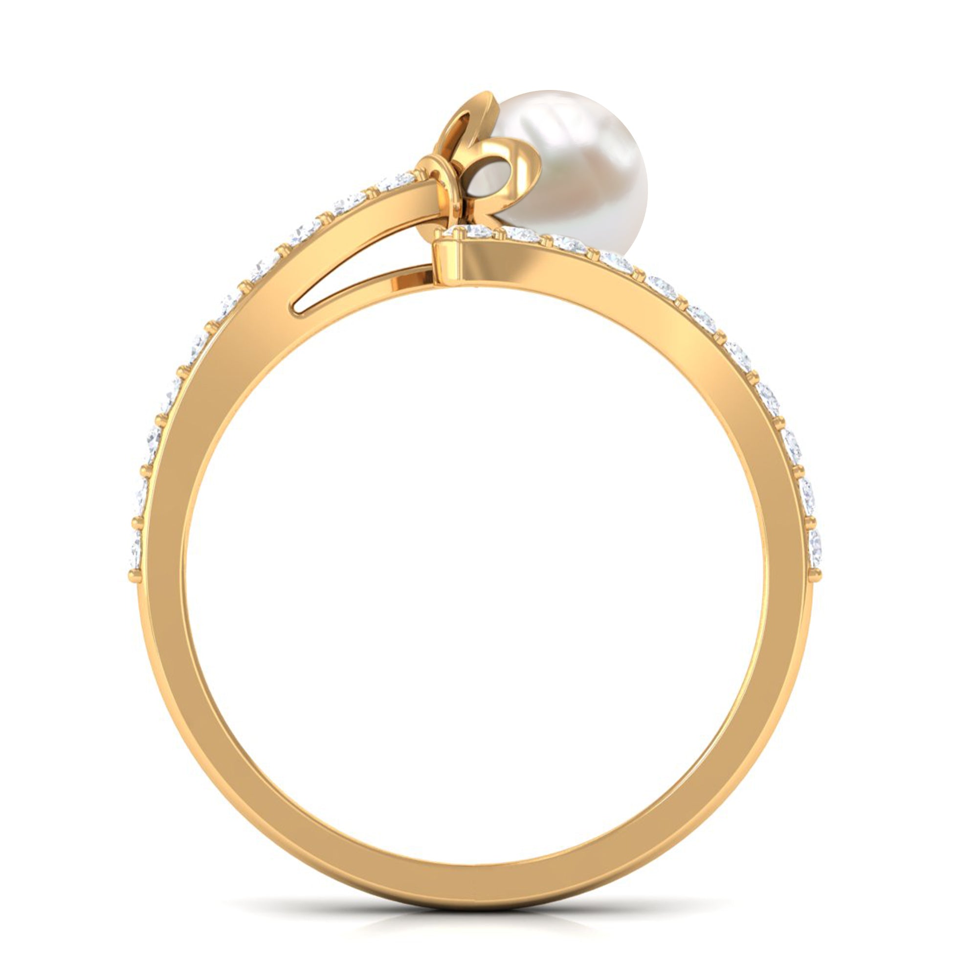 Rosec Jewels-Natural 2 Carat Freshwater Pearl Wrap Engagement Ring with Diamond