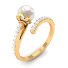 Rosec Jewels-Natural 2 Carat Freshwater Pearl Wrap Engagement Ring with Diamond
