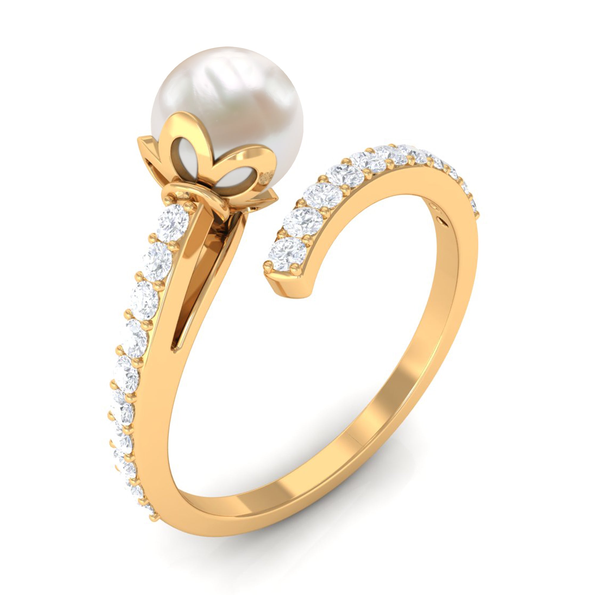 Rosec Jewels-Natural 2 Carat Freshwater Pearl Wrap Engagement Ring with Diamond