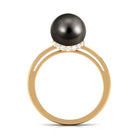Tahitian Pearl Solitaire Engagement Ring with Diamond Surprise Halo AAA - Rosec Jewels