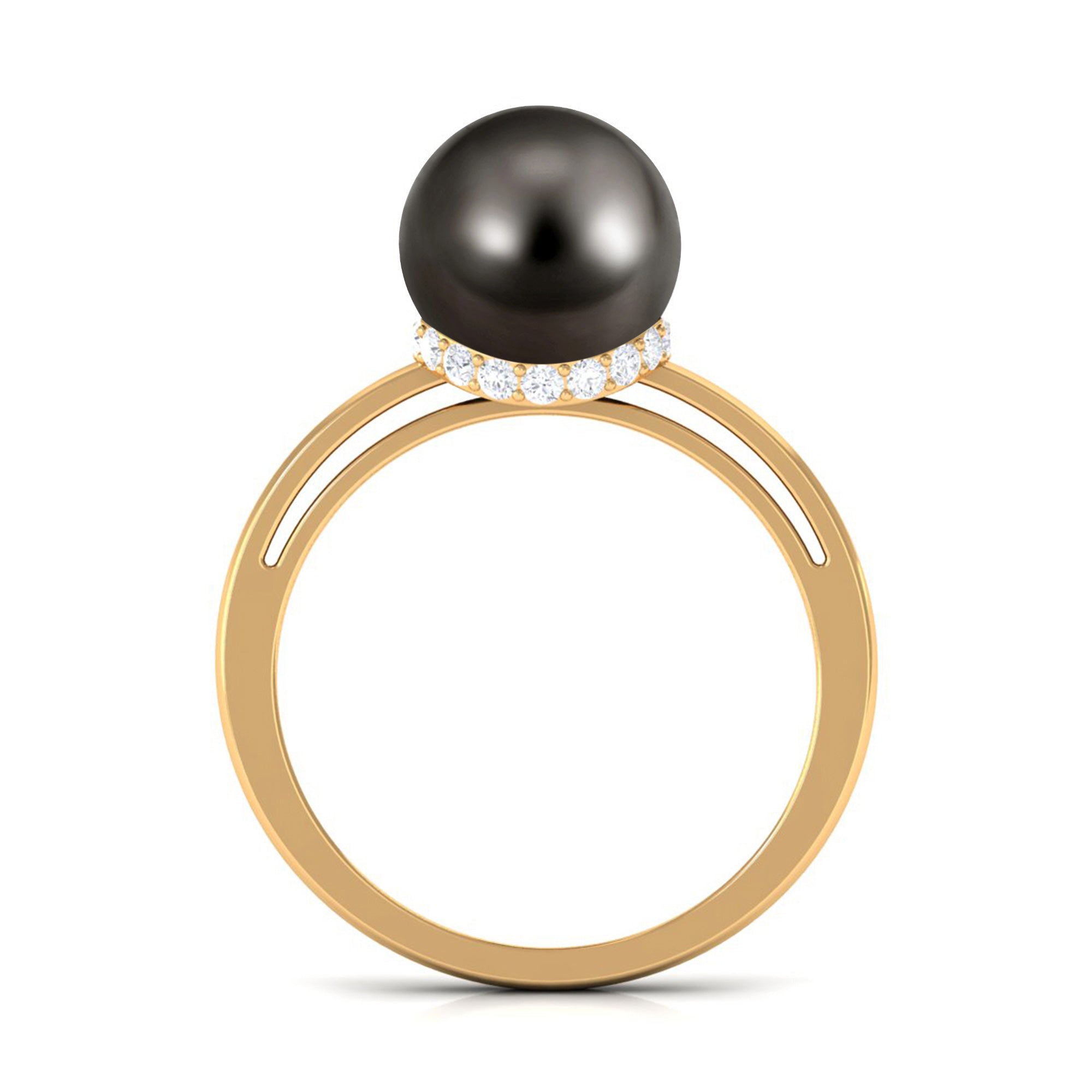 Tahitian Pearl Solitaire Engagement Ring with Diamond Surprise Halo AAA - Rosec Jewels