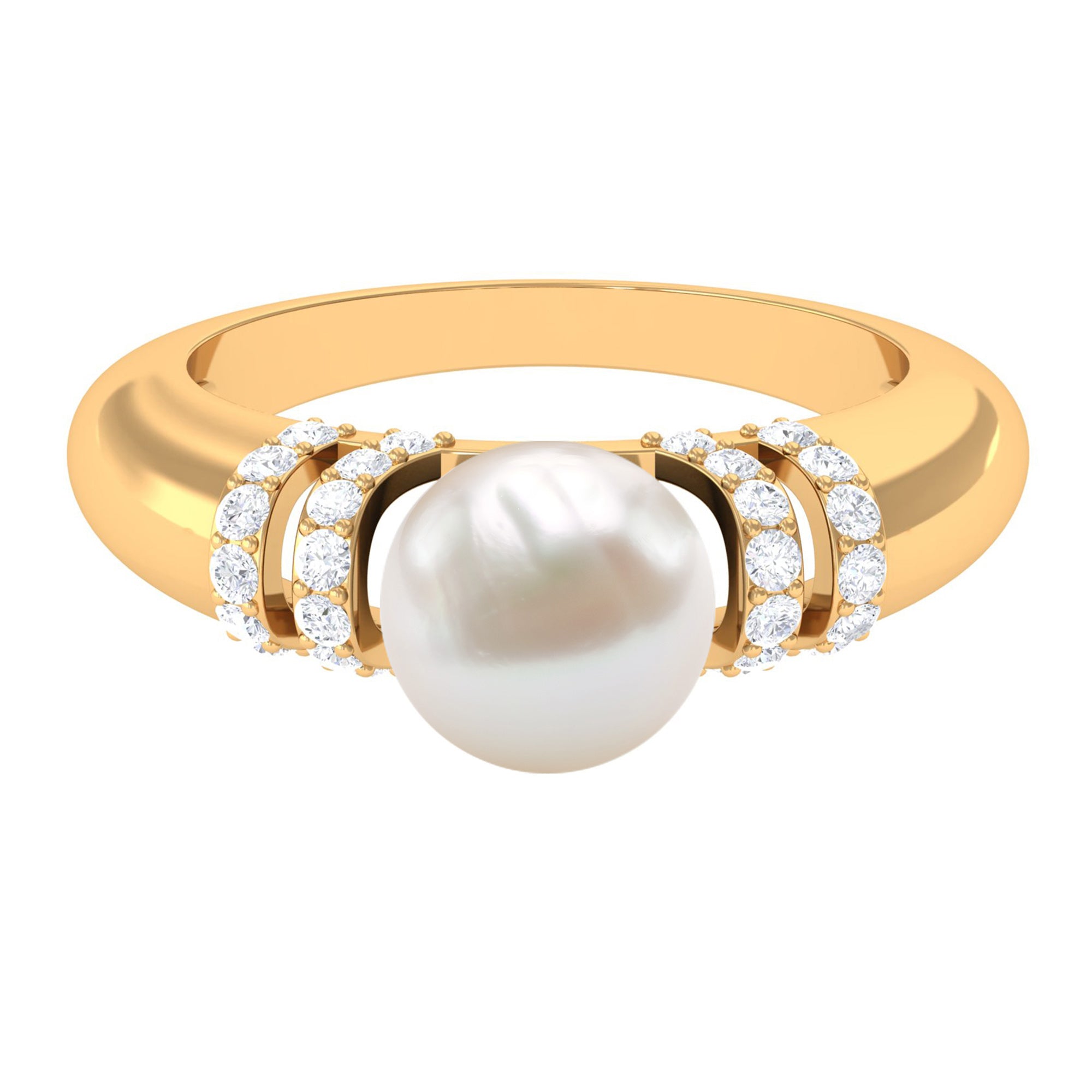 7.48 Carat Freshwater Pearl Solitaire Engagement Ring with Diamond AAA - Rosec Jewels