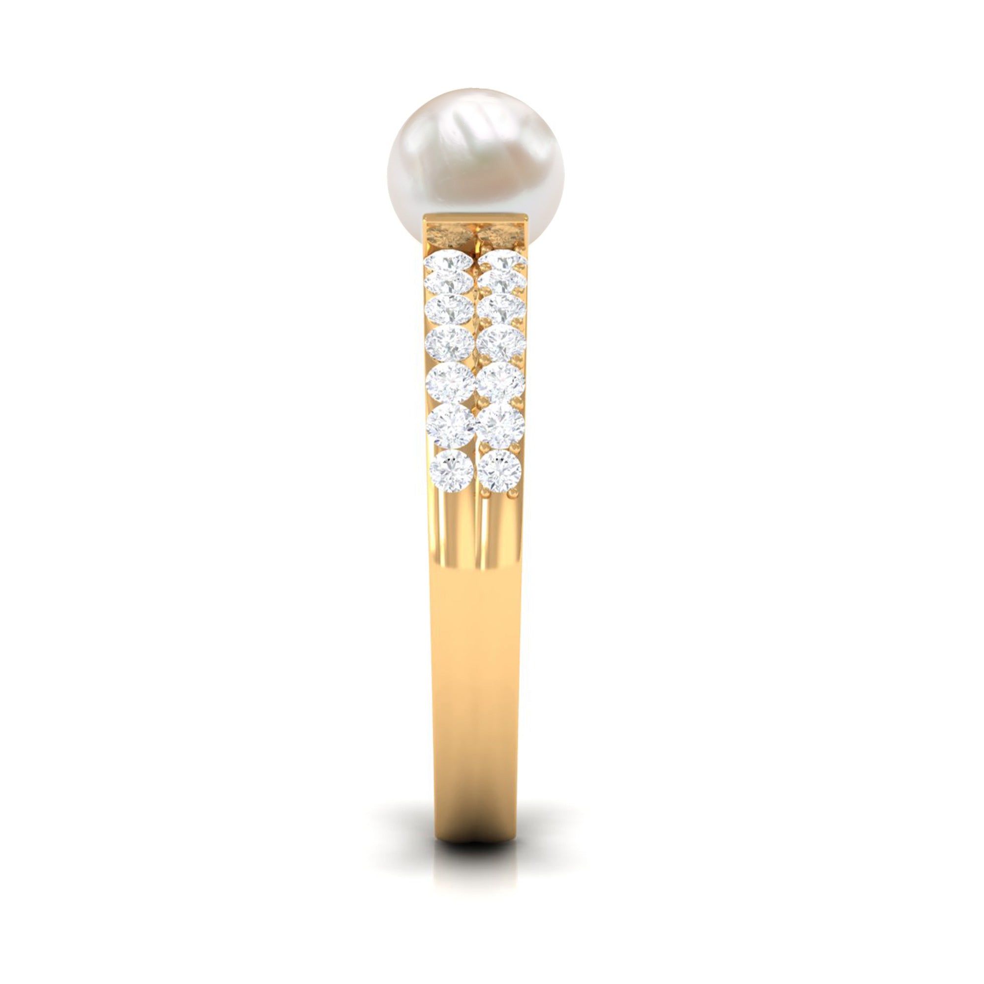 2 Carat Freshwater Pearl Engagement Ring with Diamond AAA - Rosec Jewels