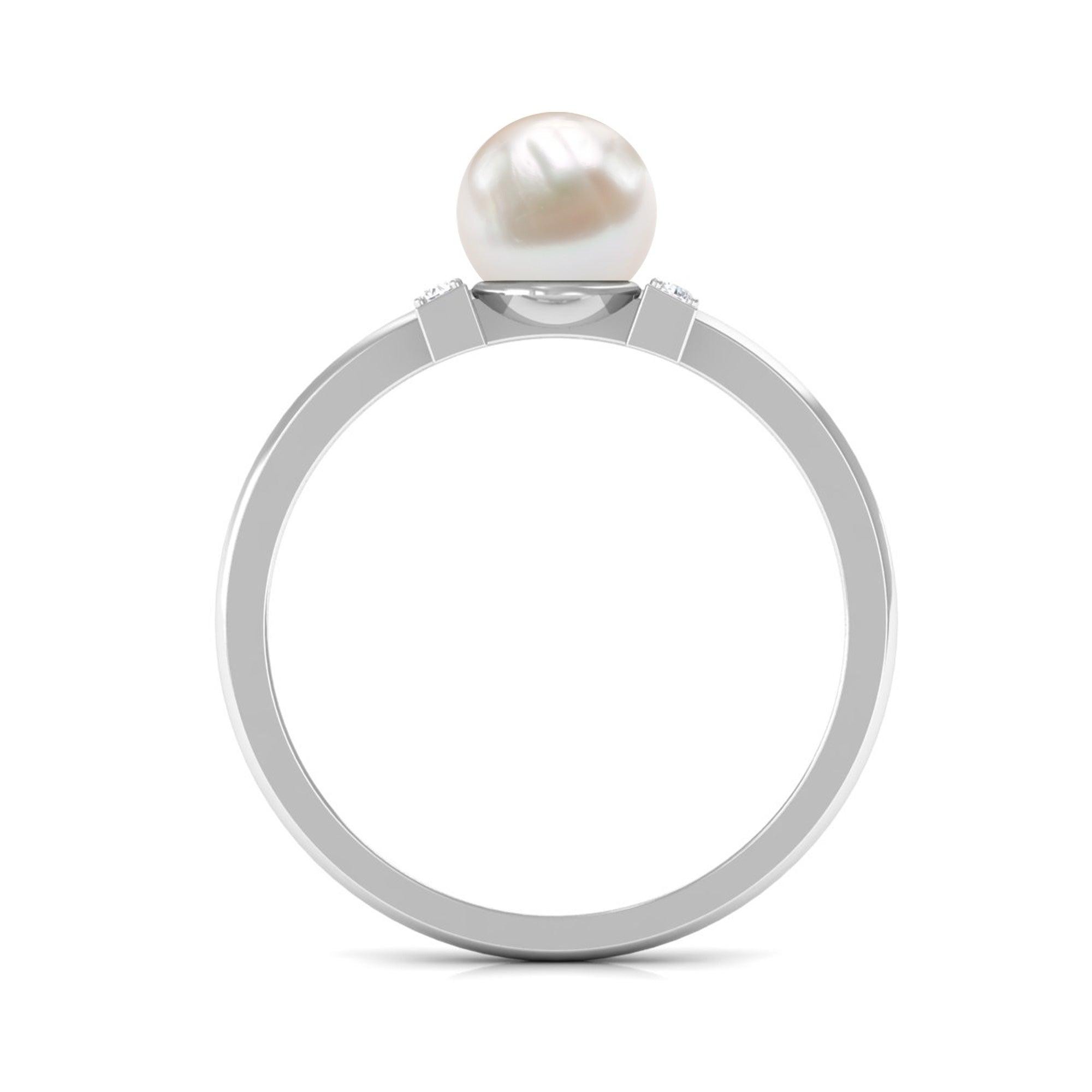 Cultured 2 Carat Freshwater Pearl Solitaire Engagement Ring with Diamond AAA - Rosec Jewels