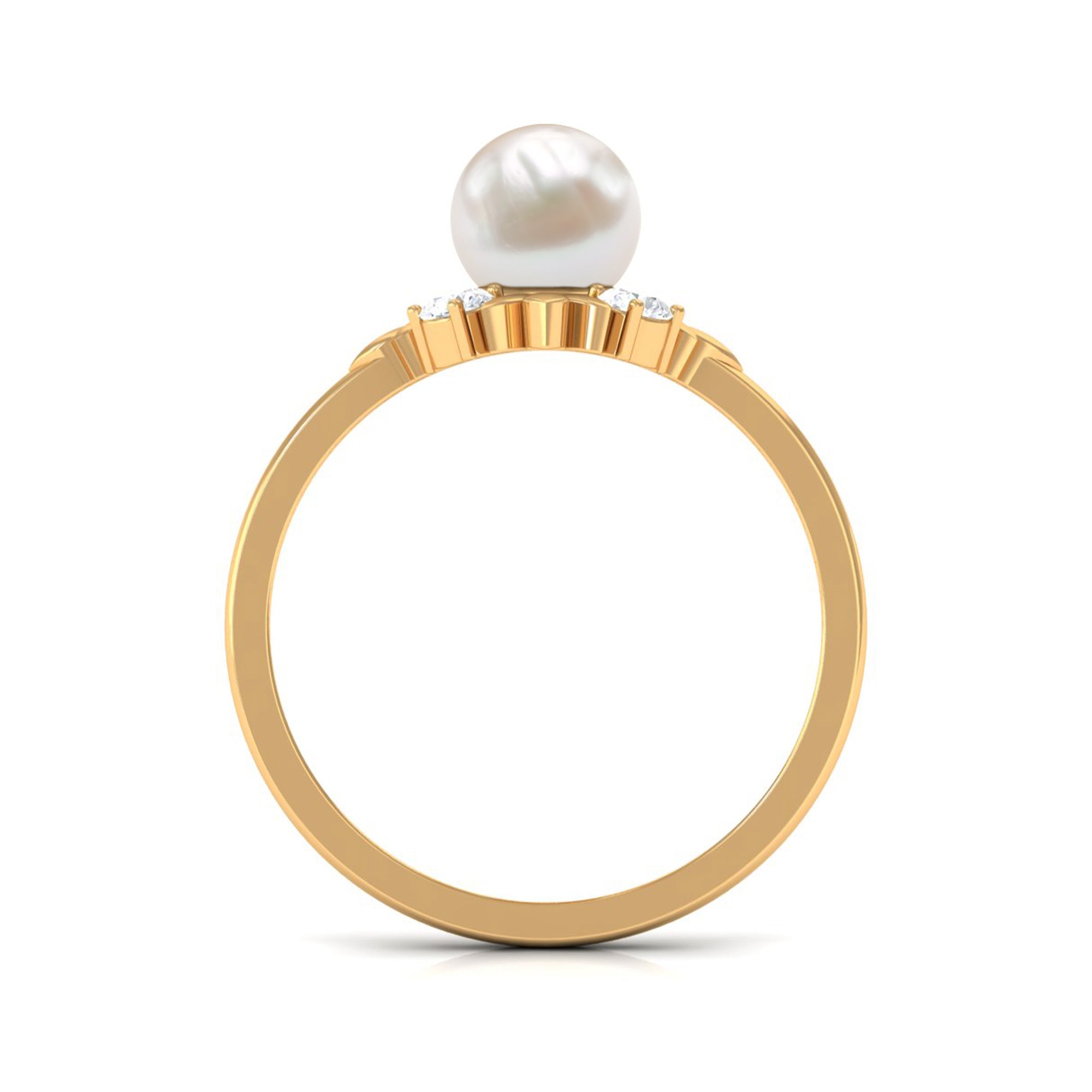 Rosec Jewels-Nature Inspired 2 Carat Freshwater Pearl Engagement Ring with Diamond