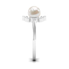 Cultured 2 Carat Freshwater Pearl Flower Engagement Ring with Diamond AAA - Rosec Jewels