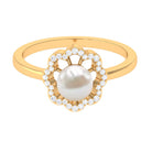 Cultured 2 Carat Freshwater Pearl Flower Engagement Ring with Diamond AAA - Rosec Jewels