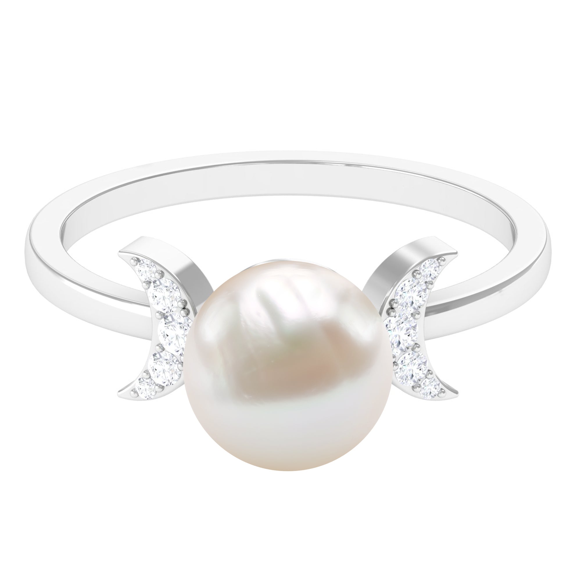 Rosec Jewels-Natural 7.4 Carat Freshwater Pearl Solitaire Engagement Ring with Diamond