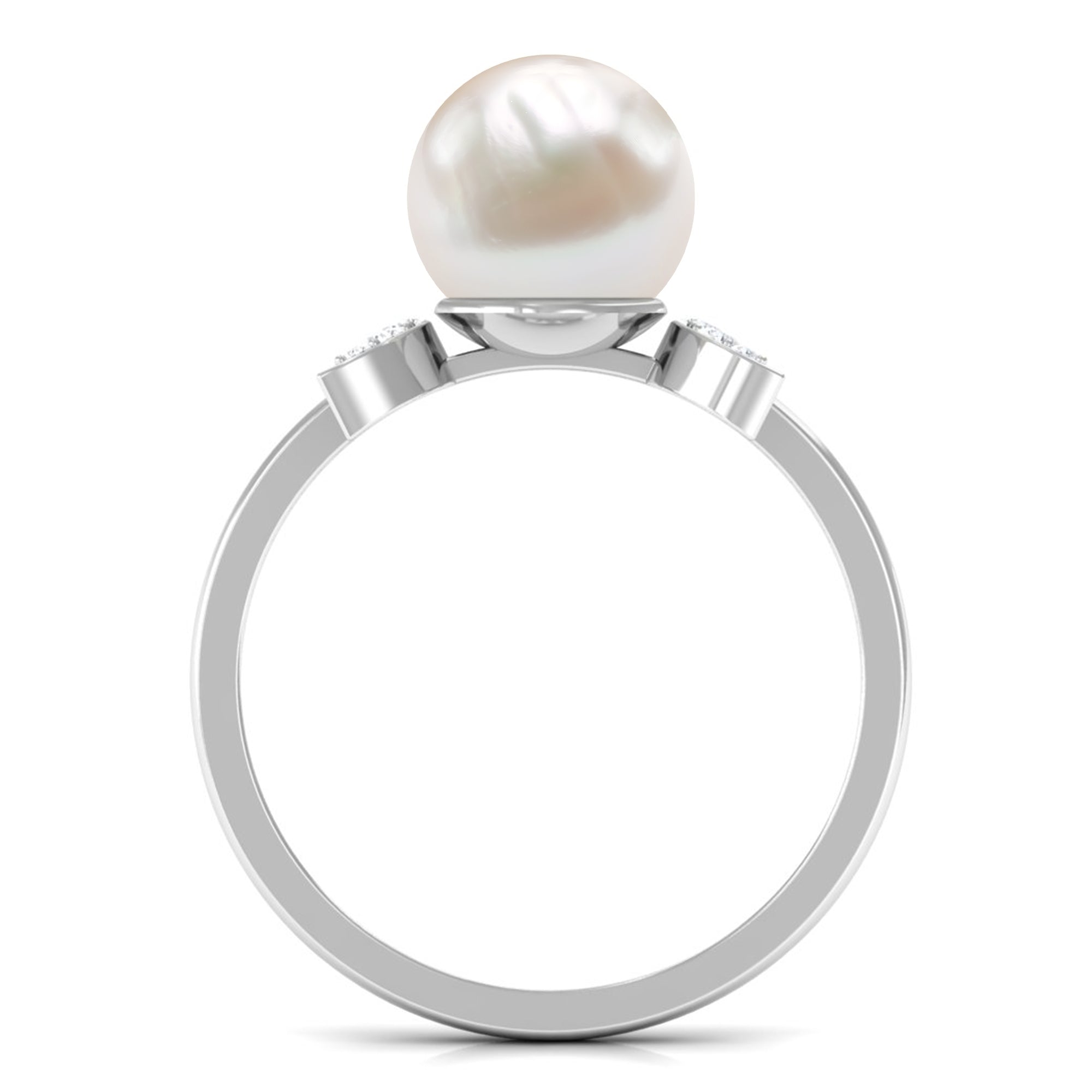 Rosec Jewels-Natural 7.4 Carat Freshwater Pearl Solitaire Engagement Ring with Diamond