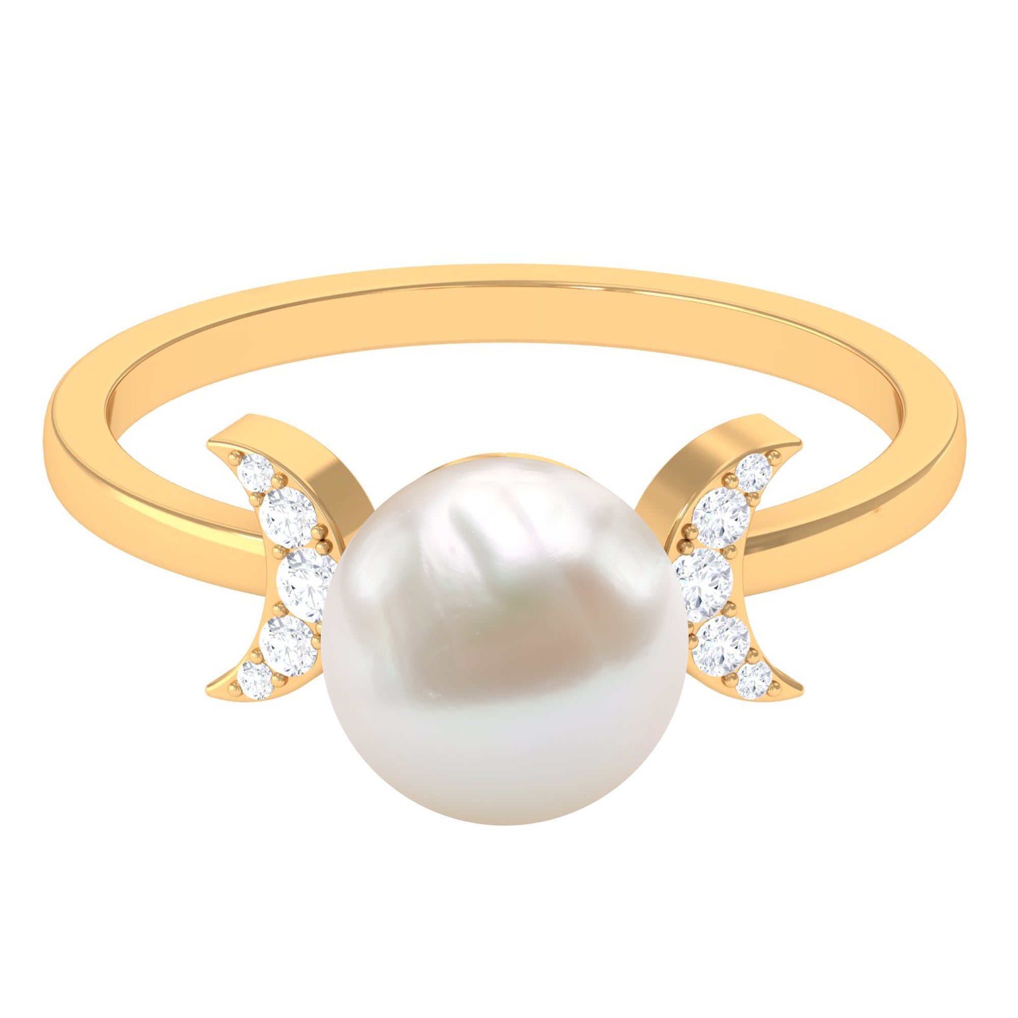 Rosec Jewels-Natural 7.4 Carat Freshwater Pearl Solitaire Engagement Ring with Diamond