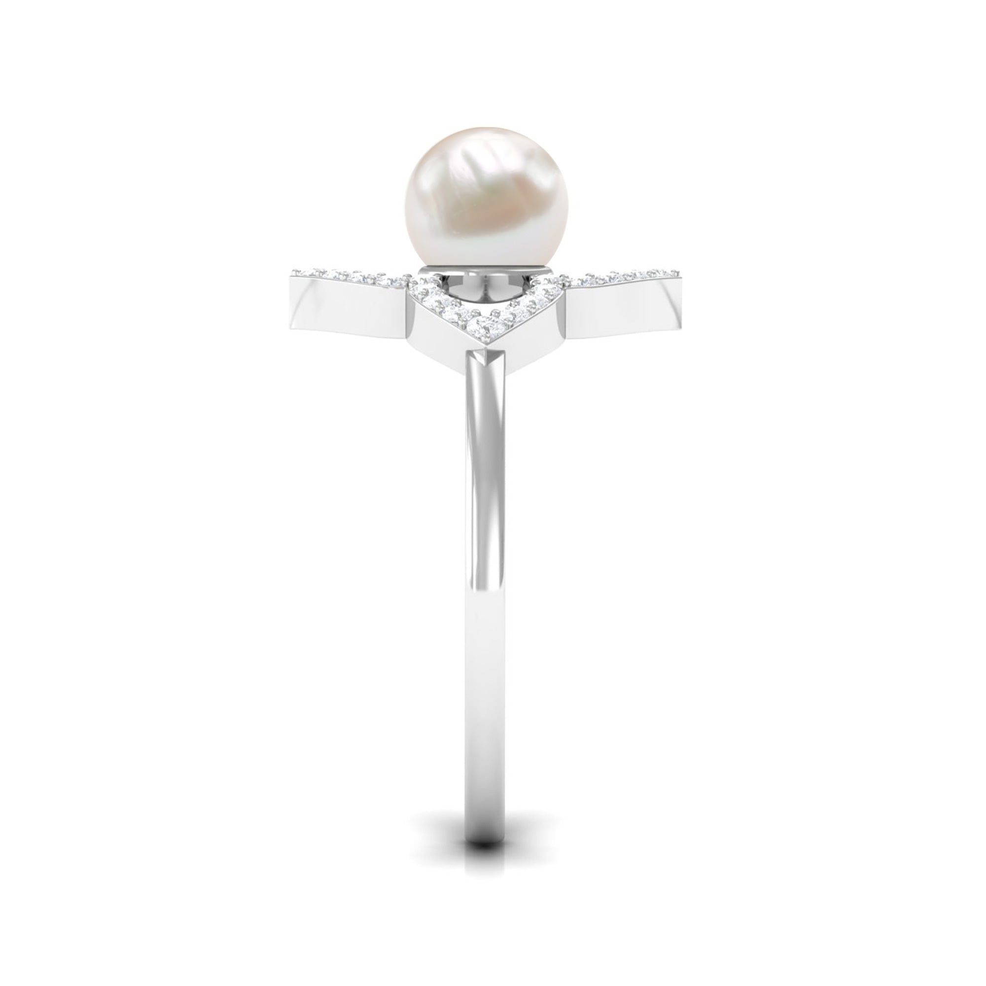 Rosec Jewels-Real 2 Carat Freshwater Pearl Flower Engagement Ring with Diamond