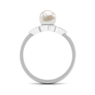 Rosec Jewels-Real 2 Carat Freshwater Pearl Flower Engagement Ring with Diamond