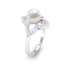 Rosec Jewels-Real 2 Carat Freshwater Pearl Flower Engagement Ring with Diamond