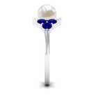 2 Carat Freshwater Pearl and Blue Sapphire Engagement Ring with Diamond AAA - Rosec Jewels