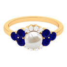 2 Carat Freshwater Pearl and Blue Sapphire Engagement Ring with Diamond AAA - Rosec Jewels