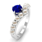 2 CT Solitaire Blue Sapphire and Freshwater Pearl Chevron Ring Blue Sapphire - ( AAA ) - Quality - Rosec Jewels